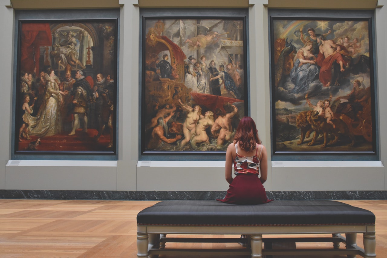 a woman in an art gallery